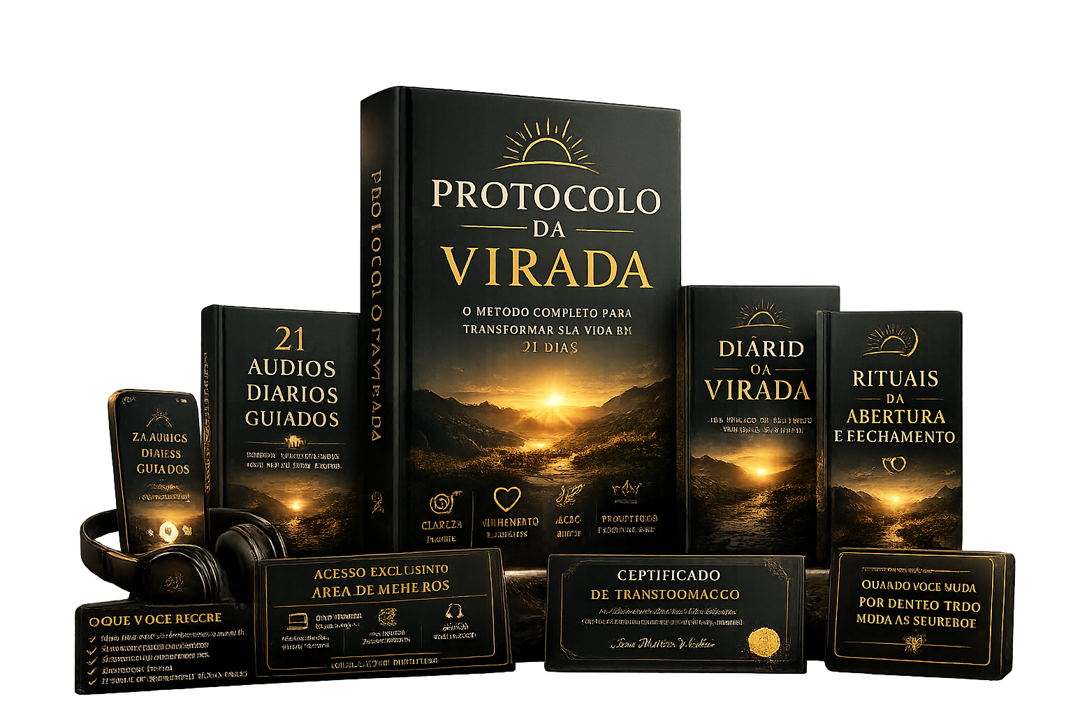 Protocolo da Virada: box do método, 21 áudios diários, Diário da Virada, Mapa do Destrave e Rituais de Abertura e Fechamento.